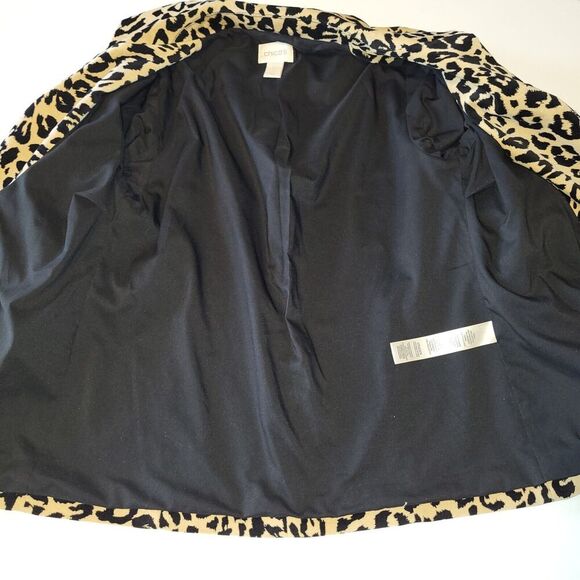 Chico’s Size 0 {X-Small} Black and Tan Cotton Blend Jacket Animal Print Lined - Picture 11 of 15